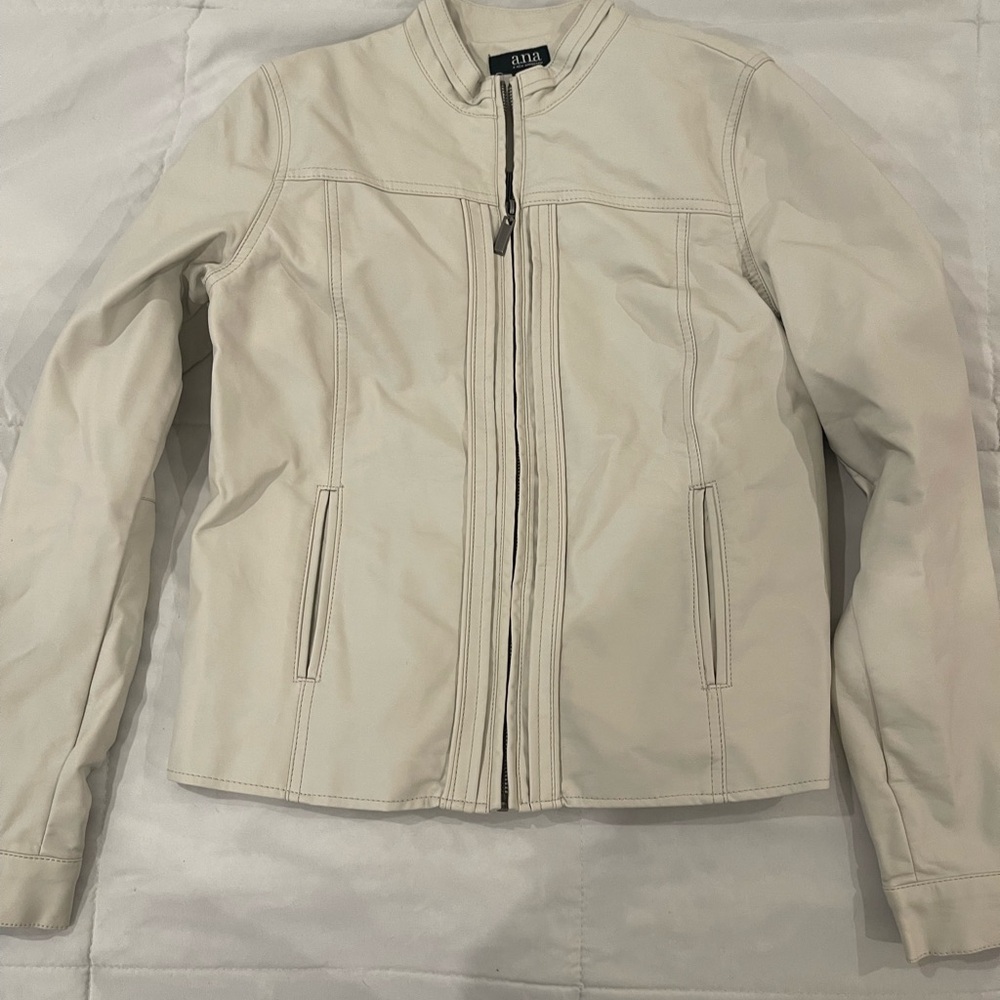 a.n.a Women's Light Cream Leather Jacket